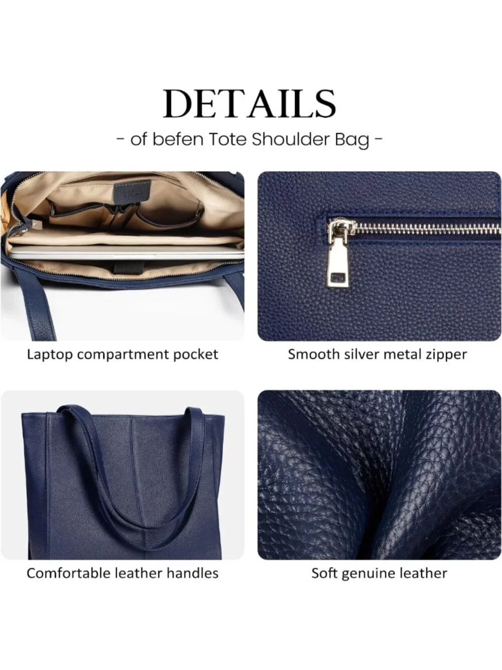 Genuine Leather Tote Bag for Women | Padded Laptop Compartment, Multi-Pockets